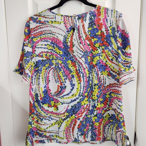 Talbots Multicolor Floral Print Blouse Size Medium Short Sleeve Spring Blouse - Picture 6 of 8